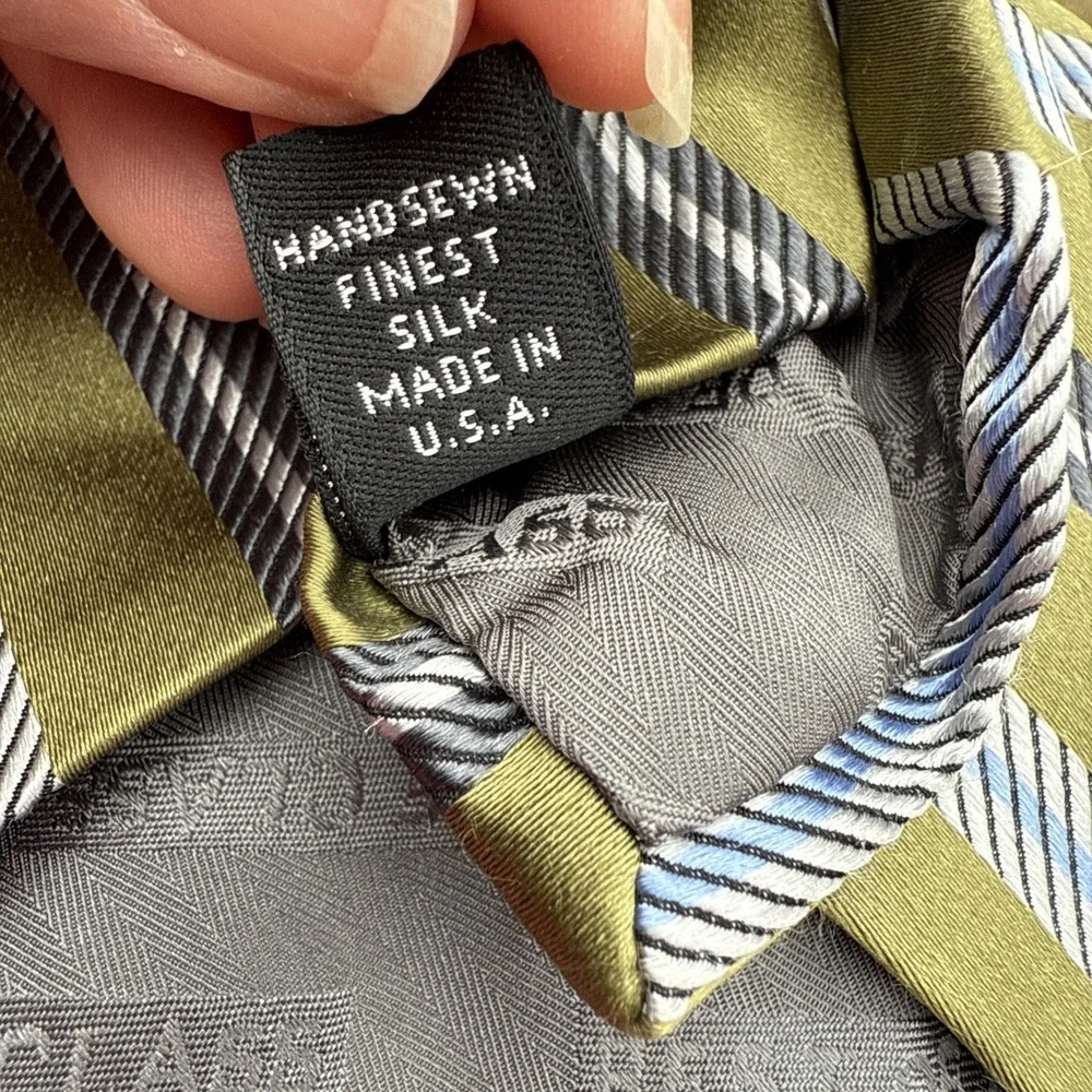 Robert Talbott Silk‎ Tie Designer STRIPED Green Gray 62